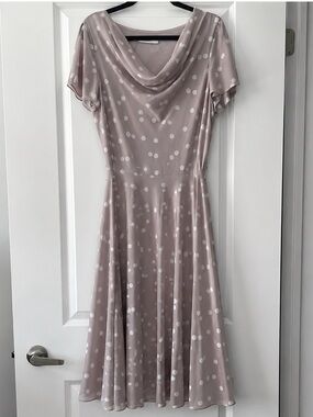 Jacques Vert Size 14 Cowl-Neck Split Flutter Sleeve Polka Dot Dress